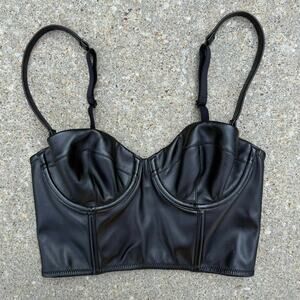 Victoria's Secret Very Sexy Balconet Bustier Bra Faux Leather Lace 32B Black